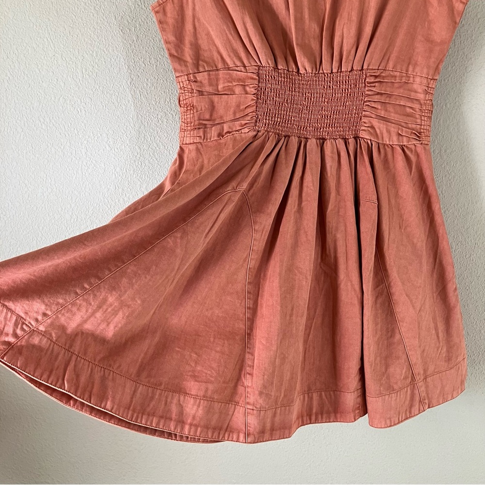 FREE PEOPLE Denim Boho Mini Shirt Dress M Fit & Flare Summer Festival Beach - Picture 13 of 16